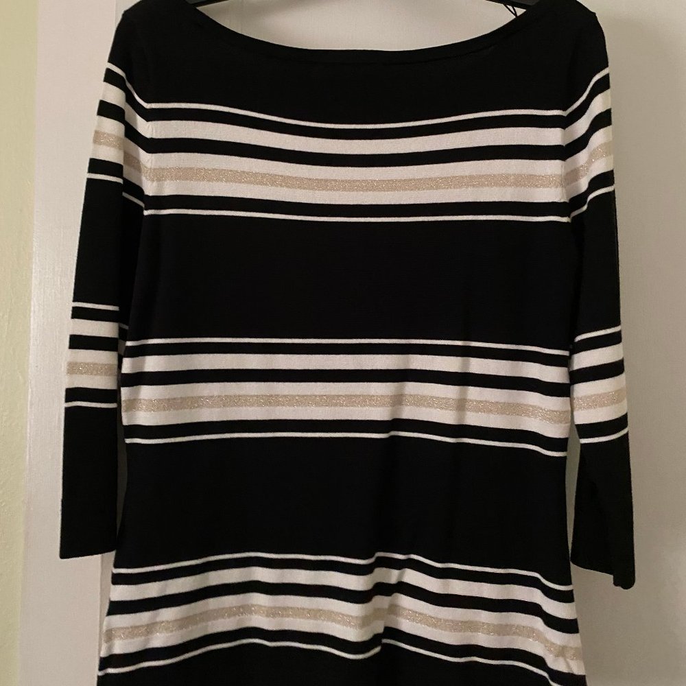 3/4 sleeved knit top, black/white/gold thread  - White House Black Market